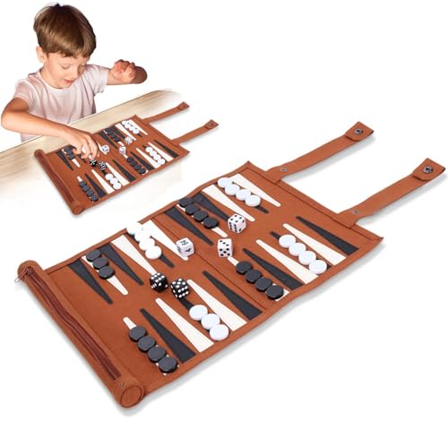 Roll Up Backgammon Set | Tragbares Und Reise Backgammon Set Mit Premium Ledertasche | Reisespiele Erwachsene Backgammon | Reise Backgammon Zum Rollen | Strategie Brettspiele 2 Spieler von Wonsfuleu