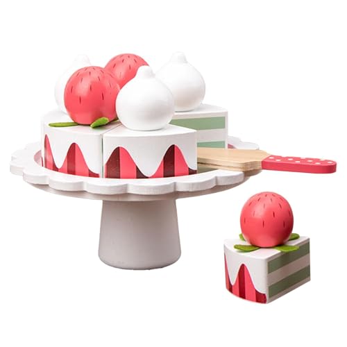 Wonsfuleu Fake Cake Toy Set, tat Play Food Set | Erdbeercreme -Kuchen Realistische Bildungslernspielzeug | Holzfutterspiel, Bäckereispielset, Holzfutter Requisiten für Mädchen von Wonsfuleu