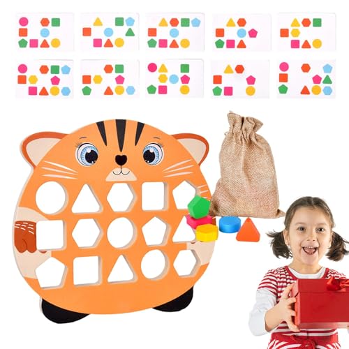 Wonsfuleu Farb- und Form-Matching-Puzzle,Form-Matching-Puzzle,Farbsensortafel aus Holz - Lernspielzeug für Kinder ab 3 Jahren, Denkaufgabe für 2 Spieler mit Karten von Wonsfuleu