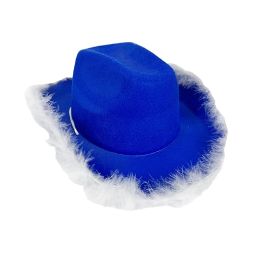 Wonsfuleu Federn Cowboy Cowgirl Hut, Feder Boa Cowboy Hut - Modefeder geschnittene blaue Cowgirl Hut | Filz westliche Kopfbedeckung, Partykostüme Kopfbedeckung, Halloween -Kopfbedeckung Accessoires von Wonsfuleu