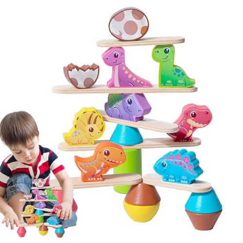 Wonsfuleu Hölzerne Tierblöcke, Tierspielzeug stapeln, Tier Holzstapelspiel Balance Toys, Pädagogische sichere Holzblöcke für Kinder Mädchen Vorschulkinder Lernen feine motorische Fähigkeiten von Wonsfuleu