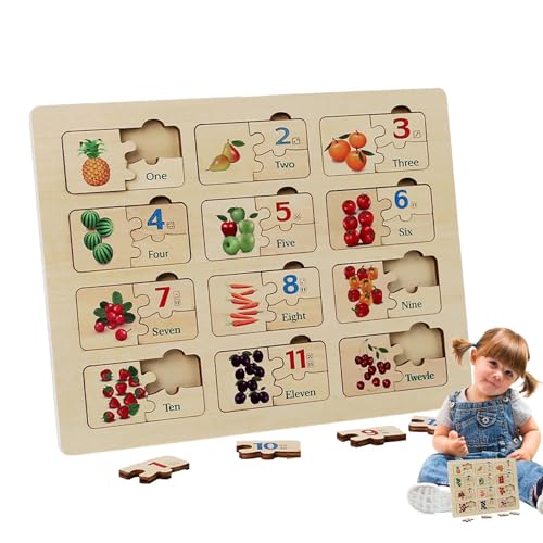 Wonsfuleu Holzpuzzles für Kinder,Holzpuzzle für Kinder - Buntes Zahlen-Matching-Brett in Gemüseform - Kindergartenspielzeug, Frühpädagogisches Puzzle-Set, Heimlernspielzeug für Kinder von Wonsfuleu