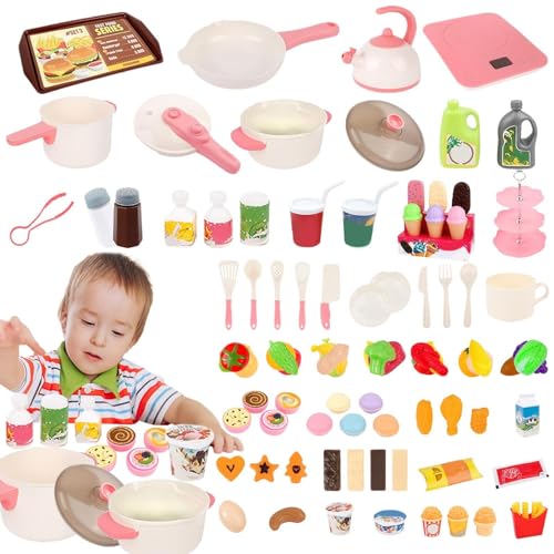 Wonsfuleu Kochspielzeug für Kinderküchenspielset, Kinderküchenspielzeugzubehör | 98-teiliges Kochset für Kleinkinder, Küchenzubehör-Set,Spieltöpfe und Pfannen, Lernspielzeug für die Küche, von Wonsfuleu