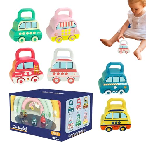 Wonsfuleu Passende Schlösser- und Schlüsselspielzeug-, Schloss- und Key Car Toys, Autozählnummern Sperren und Schlüssel Spielzeug, Praktische Fähigkeiten Spiel, Bildungsfahrzeuge Vorschulaktivitäten von Wonsfuleu