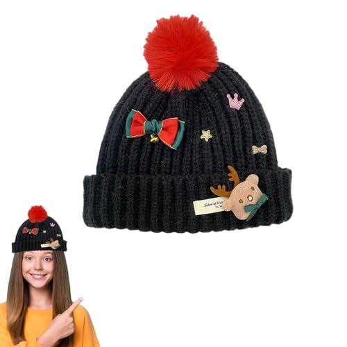 Wonsfuleu Weihnachtsstrickmütze, Weihnachtsmützen für Erwachsene | Warme Bommel-Strickmütze | Weihnachtsmannmütze, bedruckte Wollmütze, Winterstrickmütze für Kinder von Wonsfuleu