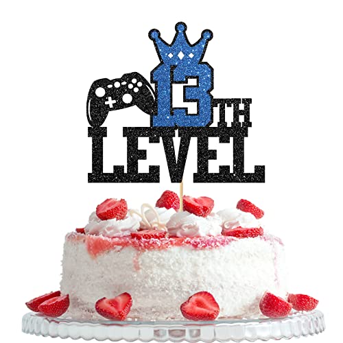 Level 13 Geburtstag Cake Topper, 13th Years Old Level Up Birthday Party Dekorationen, Spieler Schild Jungen Happy 13th Birthday Dekors, Schwarz von Woobobii