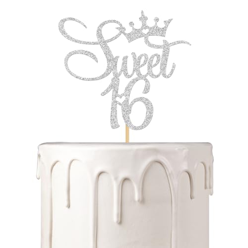 Sweet 16 Cake Topper, 16 Birthday Party Dekorationen, Happy 16 Years Old Birthday Cake Picks, Sweet Sixteen Dekorationen für Kuchen, Silber von Woobobii