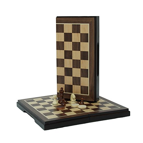 Magnetisches Schach- und Dame-Set, zusammenklappbar, Walnussholz-Finish, 20,3 cm von Wood Expressions