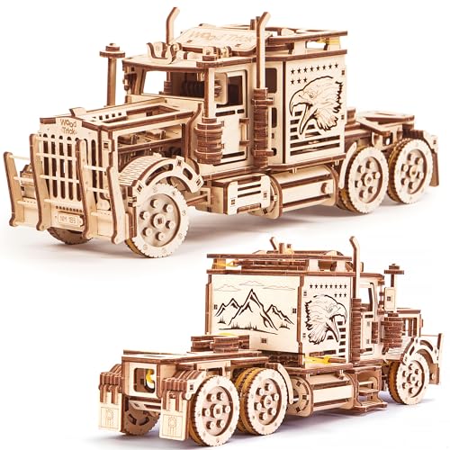 Wood Trick Big Rig Mechanischer Spielzeuglastwagen - Leistungsstarker Gummibandmotor - Realistischer Semi-Truck-Modellbausatz aus Holz für Erwachsene und Kinder - 3D-Holzpuzzle von Wood Trick