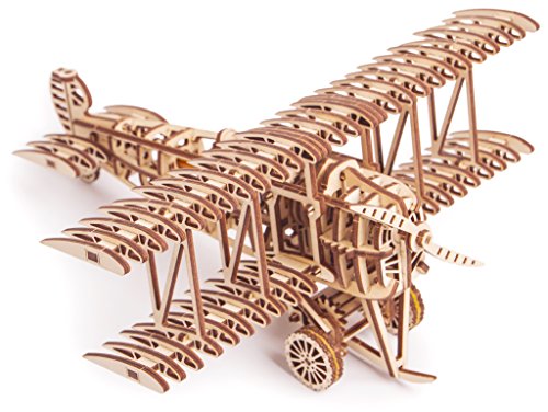 Wood Trick Doppeldecker-Spielzeugset, Holzspielzeugflugzeug - Mechanisches Modellflugzeug Mini - 3D-Holzpuzzle, Montagemodell - STEM-Spielzeug für Jungen und Mädchen - 3D-Flugzeugflugzeug von Wood Trick