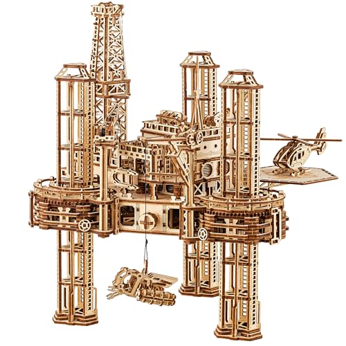 Wood Trick Offshore-Rig-Plattform aus Holz, 3D-Puzzles für Erwachsene und Kinder zum Bauen – interaktive bewegliche Plattform – Holzmodelle Engineering DIY-Projekt Mechanische 3D-Holzpuzzles von Wood Trick