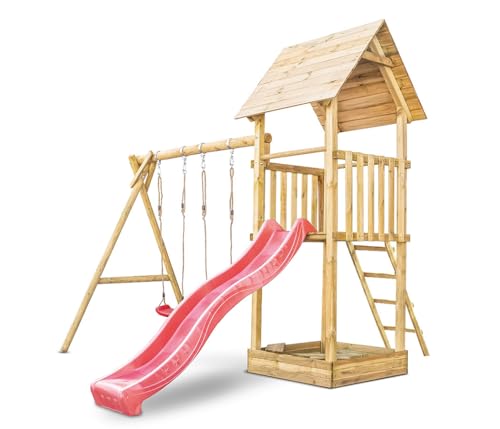 Wood&Play Harry Spielturm mit Doppelschaukel - Holzspielzeug für draußen, Holzspielgeräte für den Garten, einfach zu montieren, 297 x 343 cm von Wood & Play