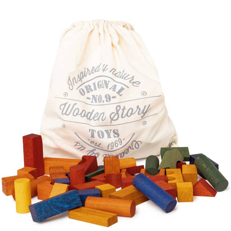 Wooden Story - Bauklötze Regenbogen, 100 Teile im Sack von Wooden Story