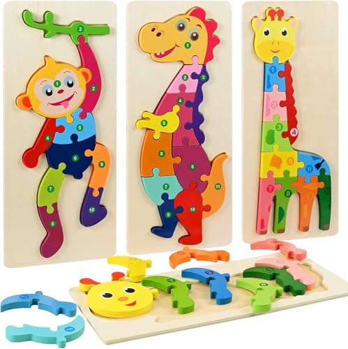 Wooderma 4 Stück Puzzles aus Holz, Jigsaw Puzzle, Rahmenpuzzle, Lernspielzeug für Kinder 3, 4, 5 Jahre (groß 30 x 12 cm) von Wooderma