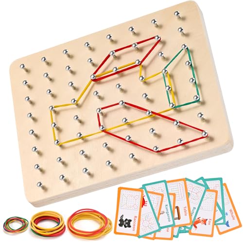 Wooderma Holz-Geobrett für Kinder, Montessori Spielzeug ab 3 Jahre, Lehrreiches Spielzeug, Geometrie Lernspielzeug, Geschenk Für Junge Und Mädchen Ab 3 4 5 6 Jahren von Wooderma