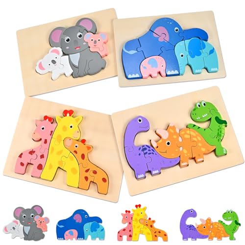 Wooderma Holzpuzzle für Kleinkinder, Steckpuzzle Montessori Spielzeug Baby, Holzspielzeug für Kinder von 1-3 Jahren, Lernspielzeug Pädagogisches, Geschenk für Kinder Jungen und Mädchen - 4er-Pack von Wooderma