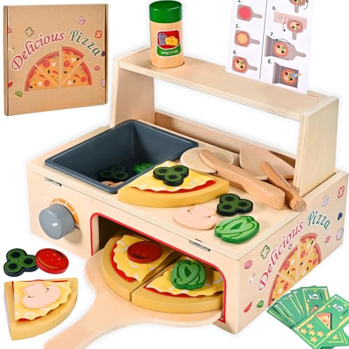 Wooderma Kinderküche Zubehör, Holz Pizza Spielzeug, Lebensmittel Spielzeug, Spielküchen Zubehör aus Holz mit Pizza Pizzaschneider, Rollenspiel Lernspielzeug Holzspielzeug - Jungen Mädchen Geschenk Wooderma Kinderküche Zubehör, Holz Pizza Spielzeug, Lebensmittel Spielzeug, Spielküchen Zubehör aus Holz mit Pizza Pizzaschneider, Rollenspiel Lernspielzeug Holzspielzeug - Jungen Mädchen Geschenk von Wooderma