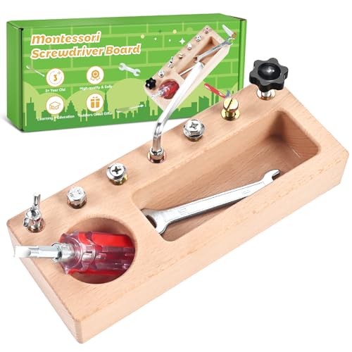Wooderma Montessori Spielzeug ab 3 4 5 Jahre, Montessori Schraubendreher Brett, Montessori Busy Board, Montessori Schraubbrett, Holzspielzeug Motorikspielzeug Lernspielzeug, Geschenk für Vorschulkind Wooderma Montessori Spielzeug ab 3 4 5 Jahre, Montessori Schraubendreher Brett, Montessori Busy Board, Montessori Schraubbrett, Holzspielzeug Motorikspielzeug Lernspielzeug, Geschenk für Vorschulkind von Wooderma