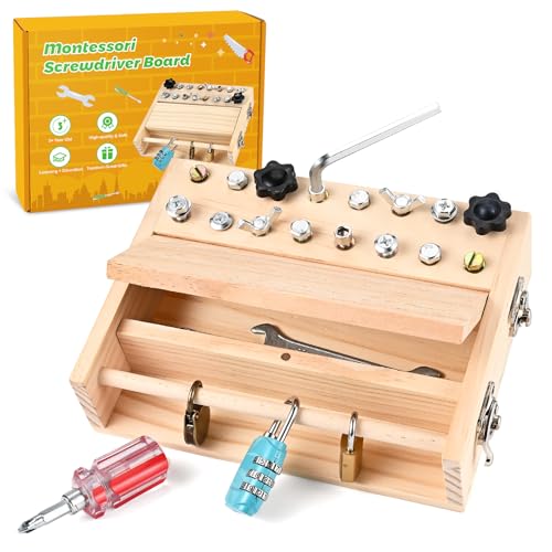 Wooderma Montessori Spielzeug für 3 4 5 Jahre, Montessori Schraubendreher Brett, Holzspielzeug Montessori Busy Board, Montessori Activity Board & Motorikspielzeug & Lernspielzeug für Babys Kleinkinder Wooderma Montessori Spielzeug für 3 4 5 Jahre, Montessori Schraubendreher Brett, Holzspielzeug Montessori Busy Board, Montessori Activity Board & Motorikspielzeug & Lernspielzeug für Babys Kleinkinder von Wooderma