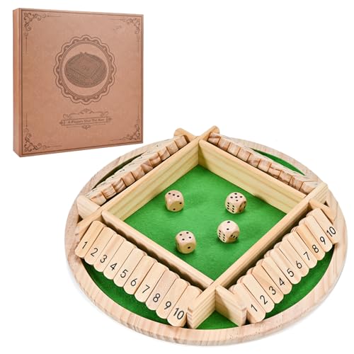 Wooderma Shut The Box Spiel, 4 Spieler Klassisches Würfelspiel, Holz Brettspiel, Mathematik Lernspielzeug Kinder ab 3, Family Brettspiele Reisespiele, Mathespiele Spiel für Kinder und Erwachsene von Wooderma