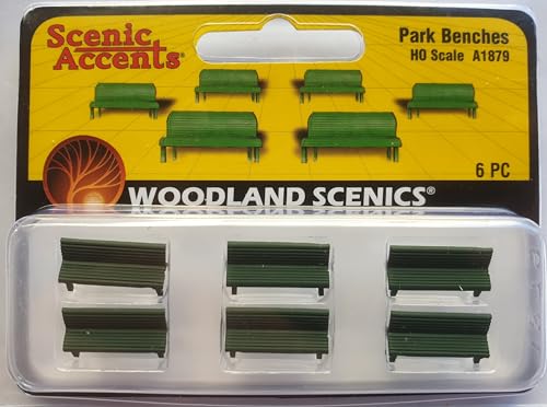 Woodland Scenics A1879 sechs Grüne Parbänke ohne Figuren Spur H0 HO 1:87 Park Benches von Woodland Scenics