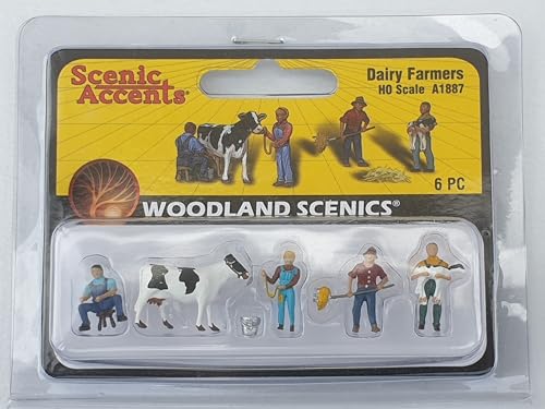 Woodland Scenics A1887 Milchbauern Kuh Kalb auf dem Arm Heugabel Melken Figuren Spur H0 HO 1:87 Dairy Farmers von Woodland Scenics