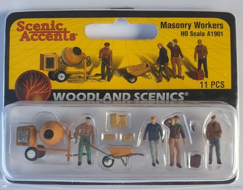 Woodland Scenics A1901 Hausbauer Maurer Baustelle Schubkarre Zementmischer Masonry Workers Figuren für Diorama Spur H0 HO 1:87 von Woodland Scenics