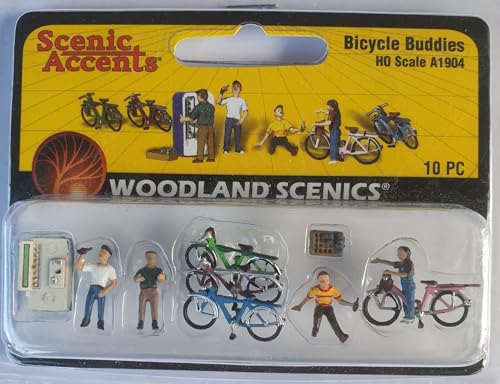 Woodland Scenics A1904 Figuren Fahrradtour 4 Fahrradfahrer machen Pause am Getränkeautomaten Bicycle Buddies 1:87 Spur H0 HO von Woodland Scenics