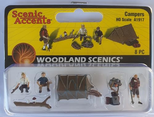 Woodland Scenics A1917 Campingplatz Camper Campingzelt Wanderer Feuerstelle Campers Figuren Spur H0 HO 1:87 von Woodland Scenics