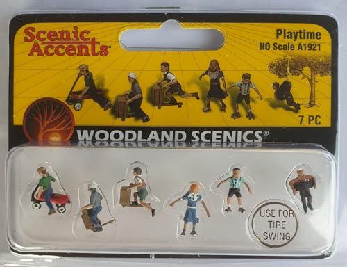 Woodland Scenics A1921 Kinderspielplatz Seifenkistenrennen Roller Skater Reifenschaukel Figuren für Diorama Spur HO H0 1:87 von Woodland Scenics