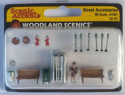 Woodland Scenics A1941 Strassenzubehör Telefonzelle Frau Bänke Hydranten Street Accessories Figuren Spur H0 HO 1:87 von Woodland Scenics