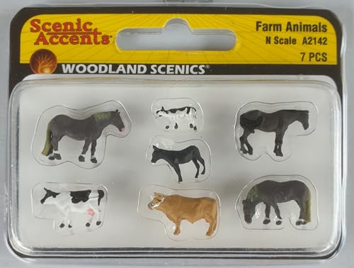 Woodland Scenics A2142 Pferde Esel Kuh Kalb Bauernhof Figuren Spur N 1:160 Farm Animals von Woodland Scenics