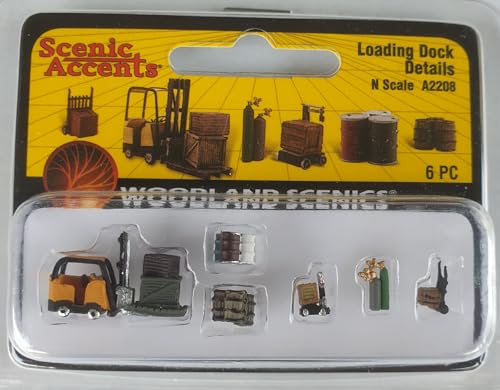 Woodland Scenics A2208 Ladegut Fässer Gabelstapler Karre Fässer Kisten Figuren Spur N 1:160 Loading Dock Details von Woodland Scenics