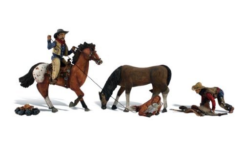 Woodland Scenics A1940 2 Cowboys 2 Pferde 1 Kalb erhält Brandzeichen an Feuerstelle Wildnis Diorama Spur HO H0 1:87 Ridin' & Ropin von Woodland Scenics