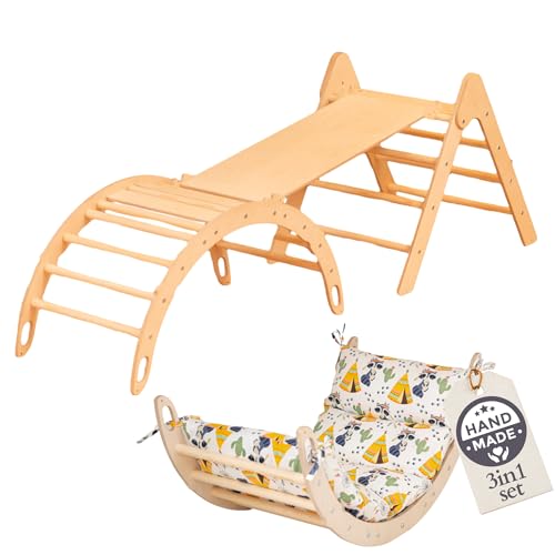 WoodsCraft 3in1 Set: Kletterdreieck mit Rutsche Indoor/Klettern Rampe & Kletterbogen mit Kissen | Holz Montessori Klettergerüst Indoor Spielgeräte & Spielplatz | Klettern Kinder Indoor & Klettern Baby WoodsCraft 3in1 Set: Kletterdreieck mit Rutsche Indoor/Klettern Rampe & Kletterbogen mit Kissen | Holz Montessori Klettergerüst Indoor Spielgeräte & Spielplatz | Klettern Kinder Indoor & Klettern Baby von WoodsCraft