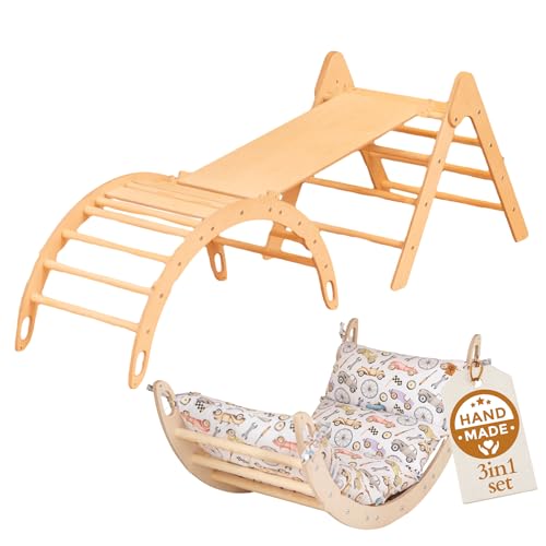 WoodsCraft 3in1 Set: Kletterdreieck mit Rutsche Indoor/Klettern Rampe & Kletterbogen mit Kissen | Holz Montessori Klettergerüst Indoor Spielgeräte & Spielplatz | Klettern Kinder Indoor & Klettern Baby WoodsCraft 3in1 Set: Kletterdreieck mit Rutsche Indoor/Klettern Rampe & Kletterbogen mit Kissen | Holz Montessori Klettergerüst Indoor Spielgeräte & Spielplatz | Klettern Kinder Indoor & Klettern Baby von WoodsCraft