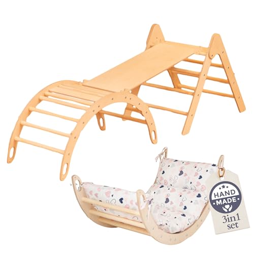WoodsCraft 3in1 Set: Kletterdreieck mit Rutsche Indoor/Klettern Rampe & Kletterbogen mit Kissen | Holz Montessori Klettergerüst Indoor Spielgeräte & Spielplatz | Klettern Kinder Indoor & Klettern Baby WoodsCraft 3in1 Set: Kletterdreieck mit Rutsche Indoor/Klettern Rampe & Kletterbogen mit Kissen | Holz Montessori Klettergerüst Indoor Spielgeräte & Spielplatz | Klettern Kinder Indoor & Klettern Baby von WoodsCraft