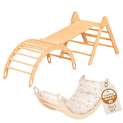 WoodsCraft 3in1 Set: Kletterdreieck mit Rutsche Indoor/Klettern Rampe & Kletterbogen mit Kissen | Holz Montessori Klettergerüst Indoor Spielgeräte & Spielplatz | Klettern Kinder Indoor & Klettern Baby WoodsCraft 3in1 Set: Kletterdreieck mit Rutsche Indoor/Klettern Rampe & Kletterbogen mit Kissen | Holz Montessori Klettergerüst Indoor Spielgeräte & Spielplatz | Klettern Kinder Indoor & Klettern Baby von WoodsCraft
