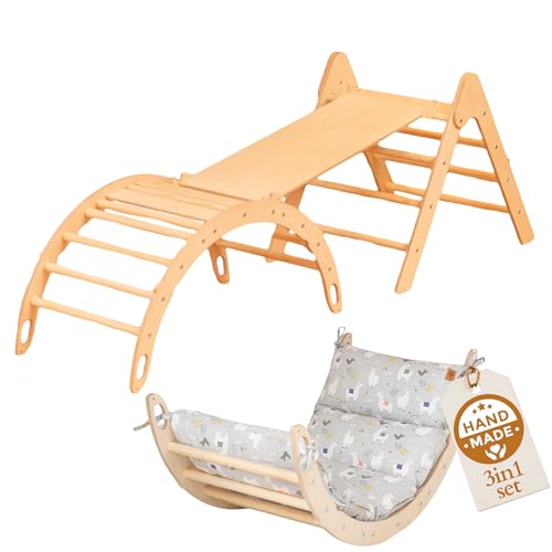 WoodsCraft 3in1 Set: Kletterdreieck mit Rutsche Indoor/Klettern Rampe & Kletterbogen mit Kissen | Holz Montessori Klettergerüst Indoor Spielgeräte & Spielplatz | Klettern Kinder Indoor & Klettern Baby WoodsCraft 3in1 Set: Kletterdreieck mit Rutsche Indoor/Klettern Rampe & Kletterbogen mit Kissen | Holz Montessori Klettergerüst Indoor Spielgeräte & Spielplatz | Klettern Kinder Indoor & Klettern Baby von WoodsCraft