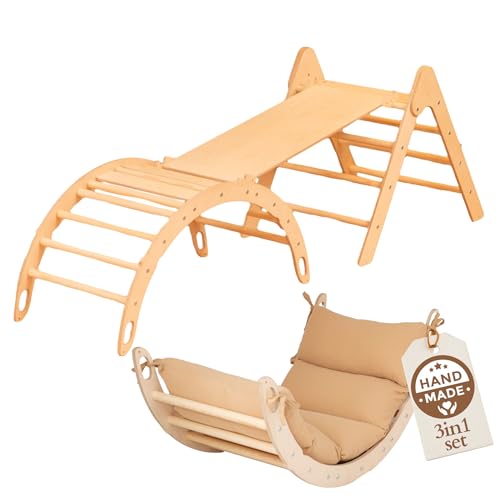 WoodsCraft 3in1 Set: Kletterdreieck mit Rutsche Indoor/Klettern Rampe & Kletterbogen mit Kissen | Holz Montessori Klettergerüst Indoor Spielgeräte & Spielplatz | Klettern Kinder Indoor & Klettern Baby WoodsCraft 3in1 Set: Kletterdreieck mit Rutsche Indoor/Klettern Rampe & Kletterbogen mit Kissen | Holz Montessori Klettergerüst Indoor Spielgeräte & Spielplatz | Klettern Kinder Indoor & Klettern Baby von WoodsCraft
