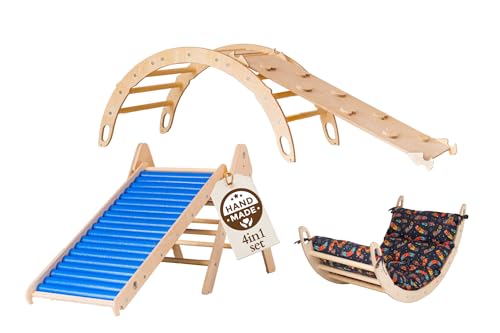 WoodsCraft 4in1 Set: Kletterdreieck mit Rutsche Indoor/Klettern Rampe, Rollenrutsche & Kletterbogen | Holz Montessori Klettergerüst Indoor Spielgeräte | Klettern Kinder Indoor & Klettern Baby WoodsCraft 4in1 Set: Kletterdreieck mit Rutsche Indoor/Klettern Rampe, Rollenrutsche & Kletterbogen | Holz Montessori Klettergerüst Indoor Spielgeräte | Klettern Kinder Indoor & Klettern Baby von WoodsCraft
