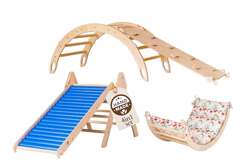 WoodsCraft 4in1 Set: Kletterdreieck mit Rutsche Indoor/Klettern Rampe, Rollenrutsche & Kletterbogen | Holz Montessori Klettergerüst Indoor Spielgeräte | Klettern Kinder Indoor & Klettern Baby WoodsCraft 4in1 Set: Kletterdreieck mit Rutsche Indoor/Klettern Rampe, Rollenrutsche & Kletterbogen | Holz Montessori Klettergerüst Indoor Spielgeräte | Klettern Kinder Indoor & Klettern Baby von WoodsCraft