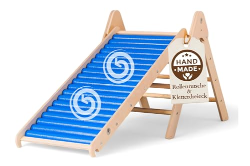 WoodsCraft Rutsche Outdoor & Indoor Rutsche mit Kletterdreieck | Kinderrutsche-Rollenrutsche: viele Sinneserfahrungen | Rutsche für den Garten & Pikler Dreieck: Klettern Kinder & Baby Indoor von WoodsCraft