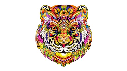 WOODVIO - Holzpuzzle für Erwachsene und Kinder - Tiger, tierförmiges Fantasiepuzzle, 219 einzigartige Stücke, Größe King (38 x 34 cm) von Woodvio