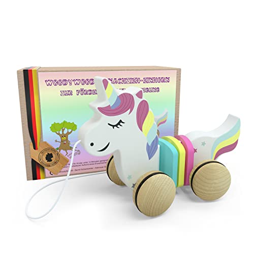 WoodyWood® Nachziehspielzeug Einhorn, Holzspielzeug für Babys und Kinder, Kinderspielzeug ab 1 Jahr zum Ziehen, Schieben, Spielen, Nachziehtier zur Förderung der Bewegung & Motorik von WoodyWood