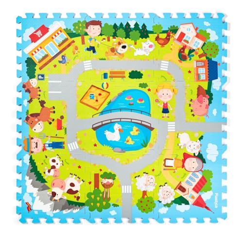 Woody 9 teilige Puzzle- und Spielmatte mit Landschaft und Straßen von Woodyland