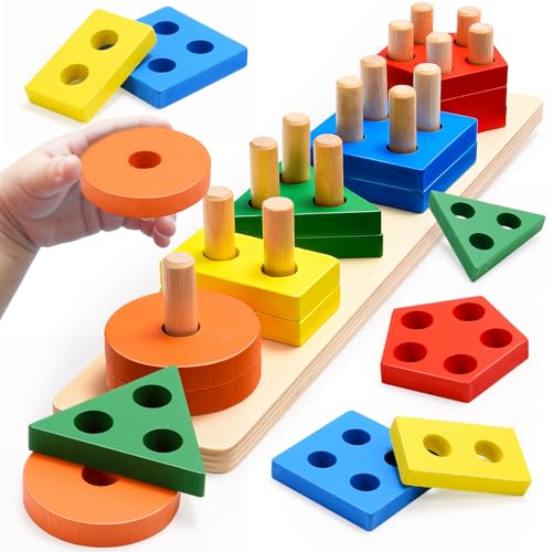 Wootoyz Holzspielzeug Motorikspielzeug Baby 6 9 Monate Babyspielzeug Sortierspiel Kinderspielzeug Lernspielzeug Steckpuzzle von Wootoyz