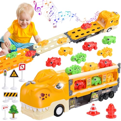 Wootoyz Transport Truck Spielzeugautos für Jungen im Alter von 3, 4, 5, 6 Jahren, tragbares Rennbahn Truck Spielzeugauto mit 6 Rennautos, Transporter Fahrzeug Spielzeug Set für Kinder von Wootoyz