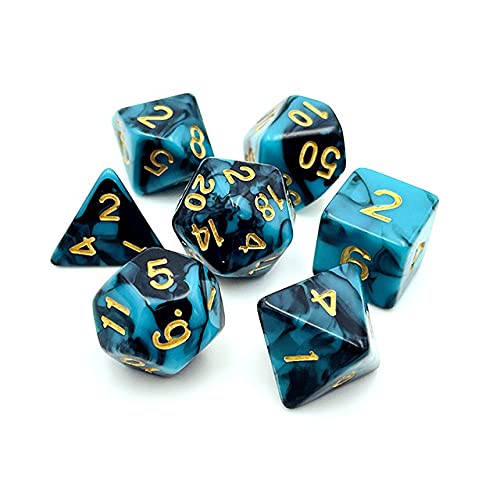 Pen and Paper Dice Set, 7 Stück polyedrische Würfel für Dungeons and Dragons und alle Anderen RPGs (türkis-schwarz) von World of Dice