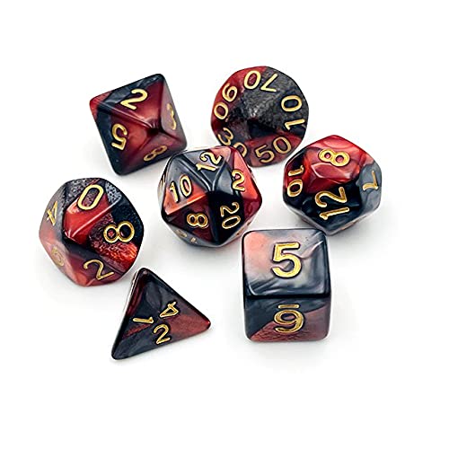 Pen and Paper Dice Set, 7 Stück polyedrische Würfel für Dungeons and Dragons und alle Anderen RPGs (schwarz-rot) von World of Dice